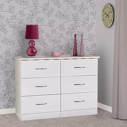 Seconique Nevada 6 Drawer Chest of Drawers in White Gloss – 2