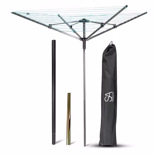 Tanness 4 Arm Rotating Clothes Airer with 45m Washing Line in Black