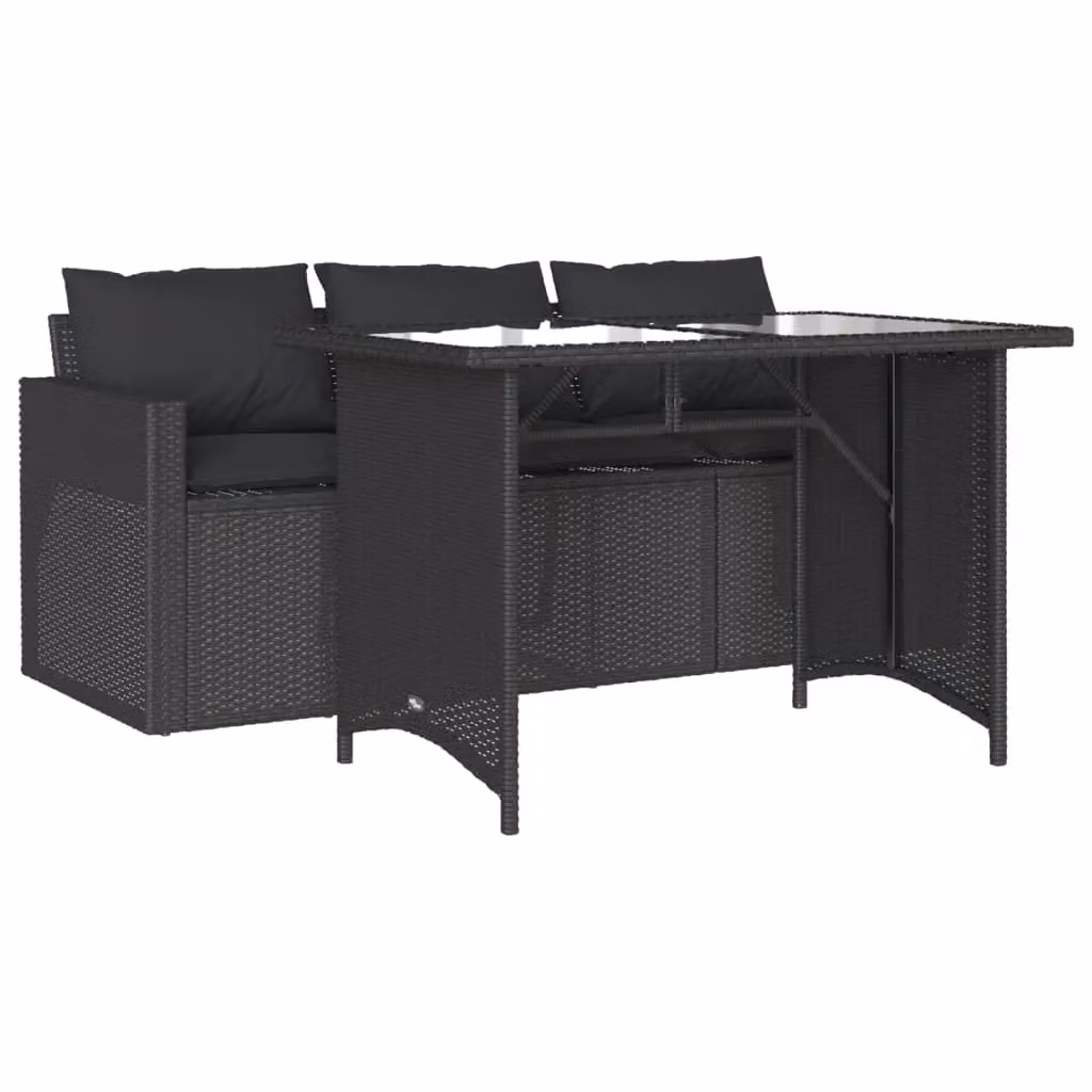 Berkfield Home 2 Piece Black Poly Rattan Garden Dining Set with Cushions and Glass Tabletop – 2
