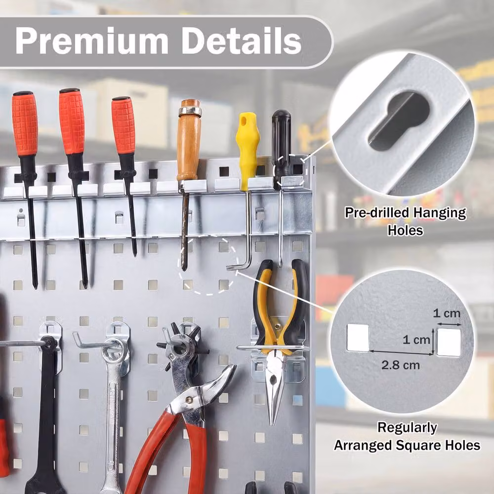 Costway Wall-Mounted Metal Pegboard Tool Organising Kit in Silver – 3
