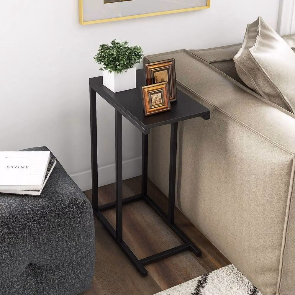 VOGREX Black C-Shaped Metal End Table for Bed and Couch – 4