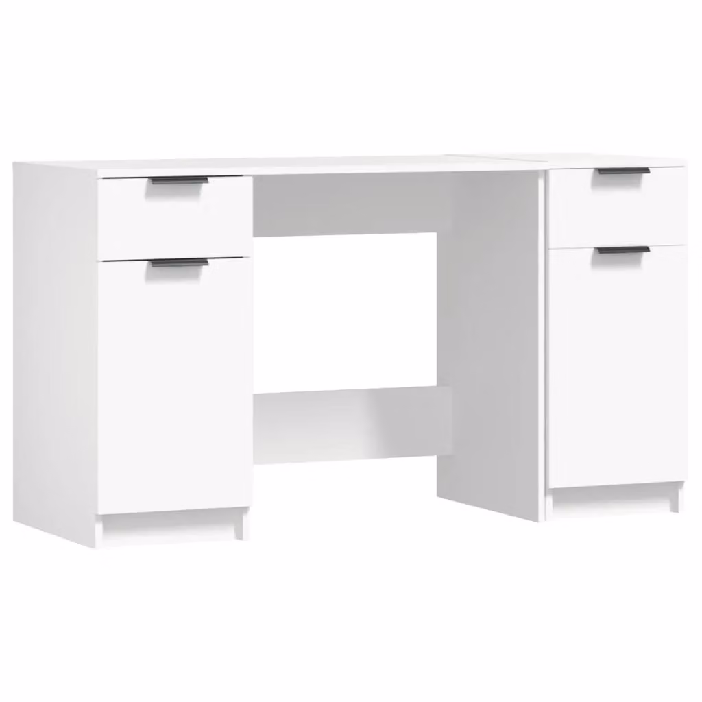 Berkfield Modern White Writing Desk with Single Side Cabinet in MDF Laminate – 2