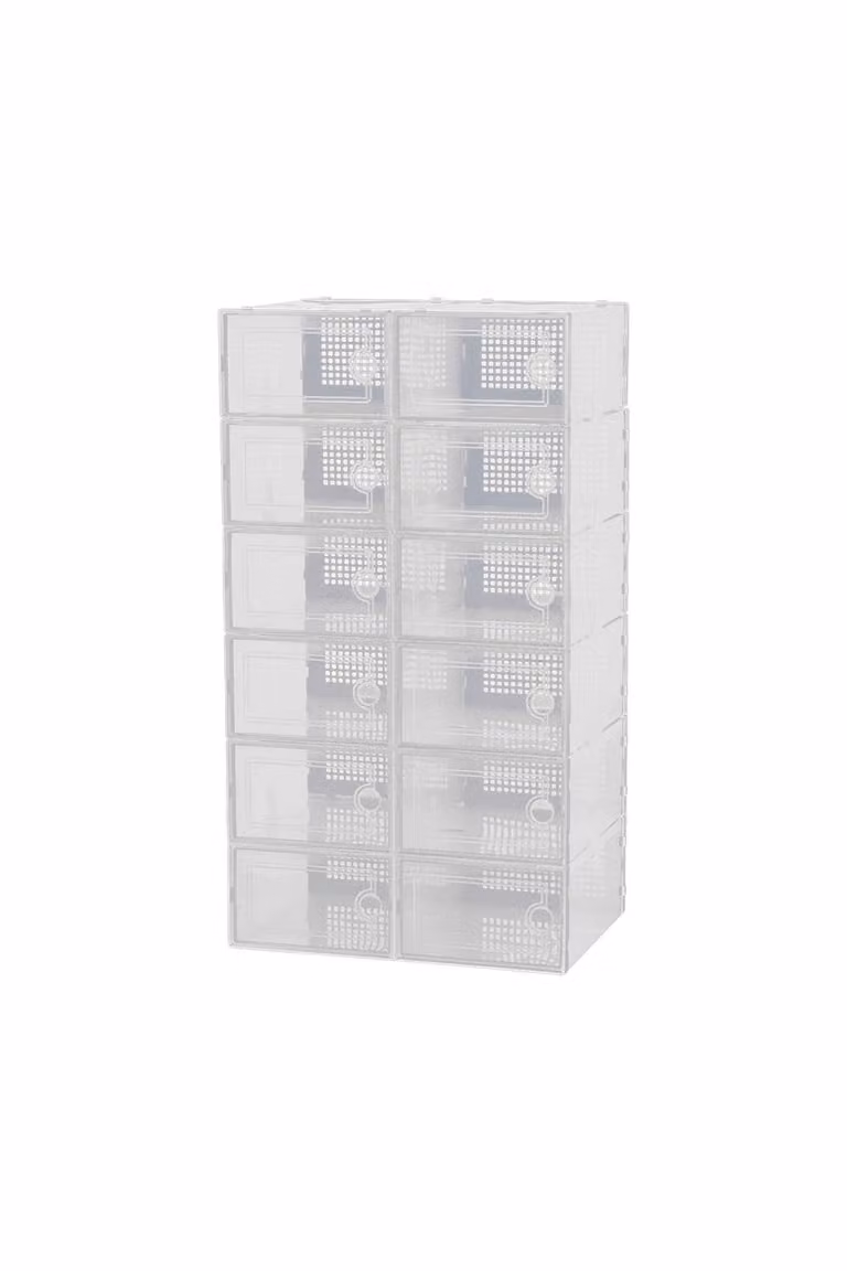 Living and Home 12x Stackable White and Transparent Plastic Shoe Storage Box Organiser