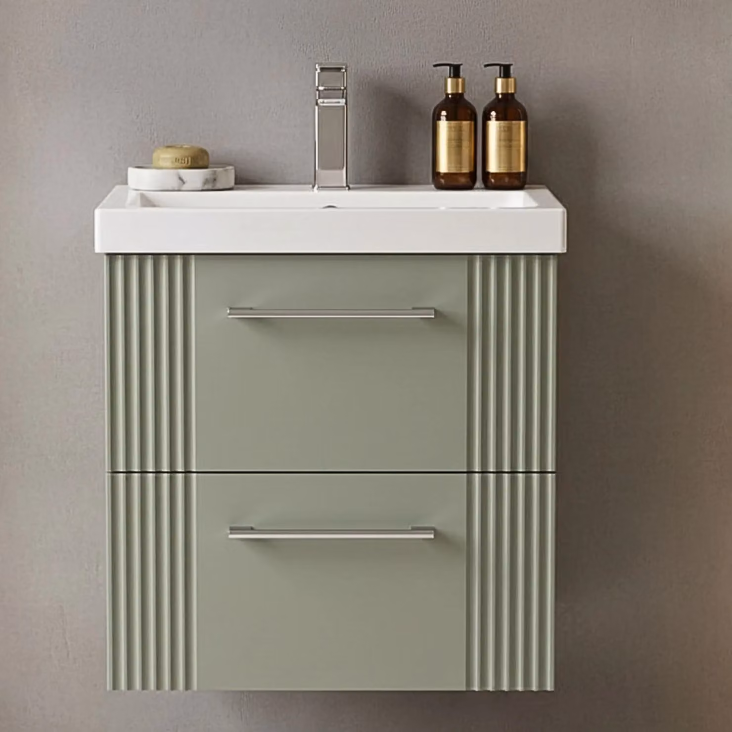 Balterley Wall Hung 2 Drawer Vanity Unit with Mid-Edge Basin, Satin Green – 4