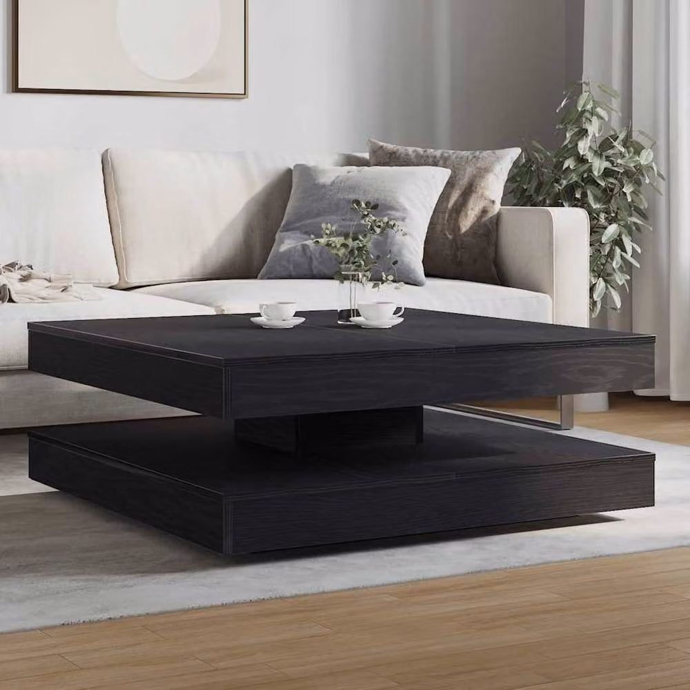 Berkfield Home Modern Square Coffee Table in Black Oak with 360-Degree Rotating Top, W: 90 cm, D: 90 cm, H: 34.5 cm – 3