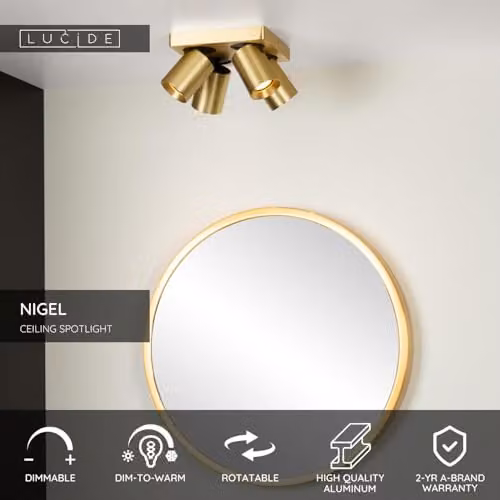 Lucide Nigel Dimmable LED Ceiling Spotlight GU10 in Gold/Brass – 2