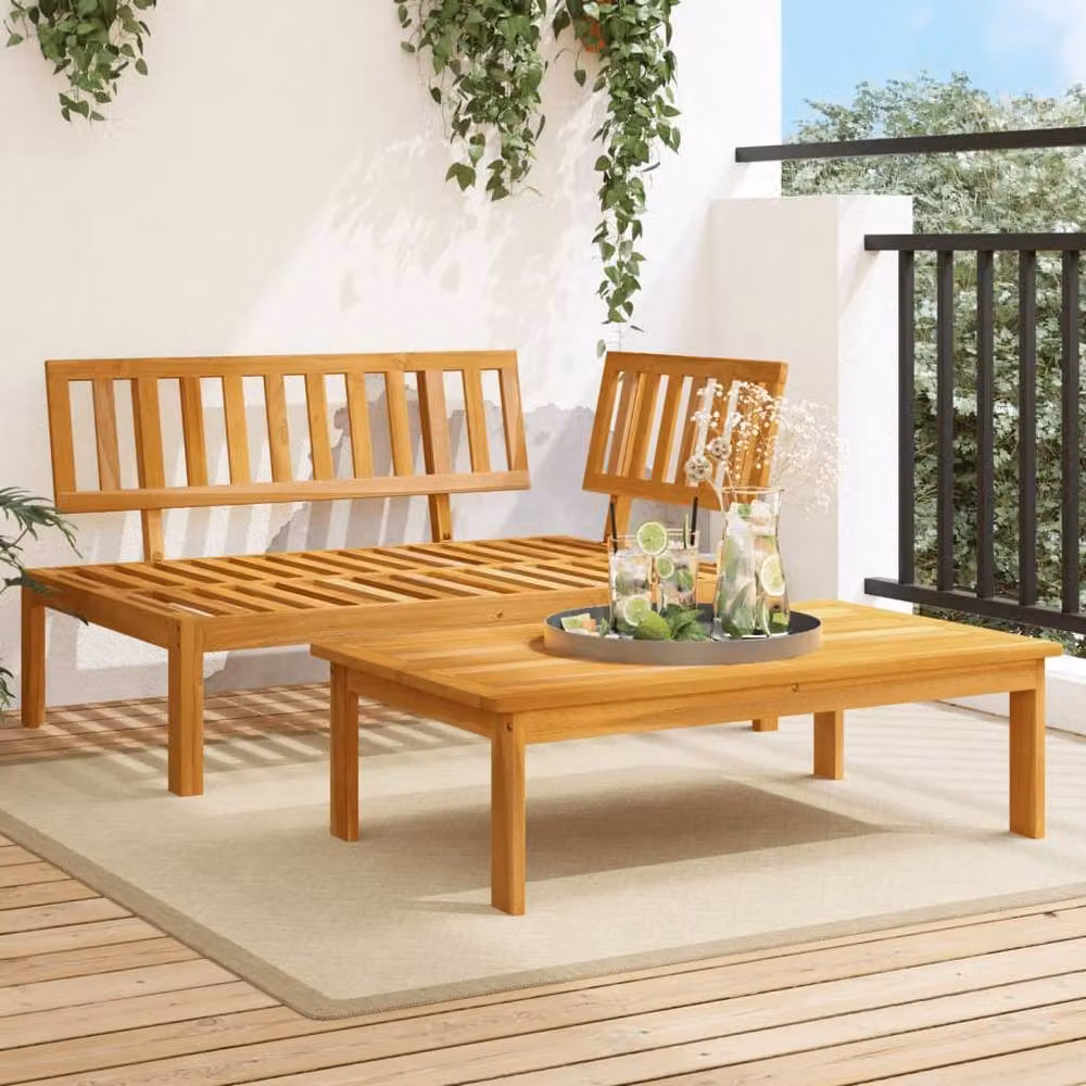 Berkfield Home Beautiful 2-Piece L-Shape Garden Pallet Sofa Set with Coffee Table in Brown Solid Acacia Wood – 2