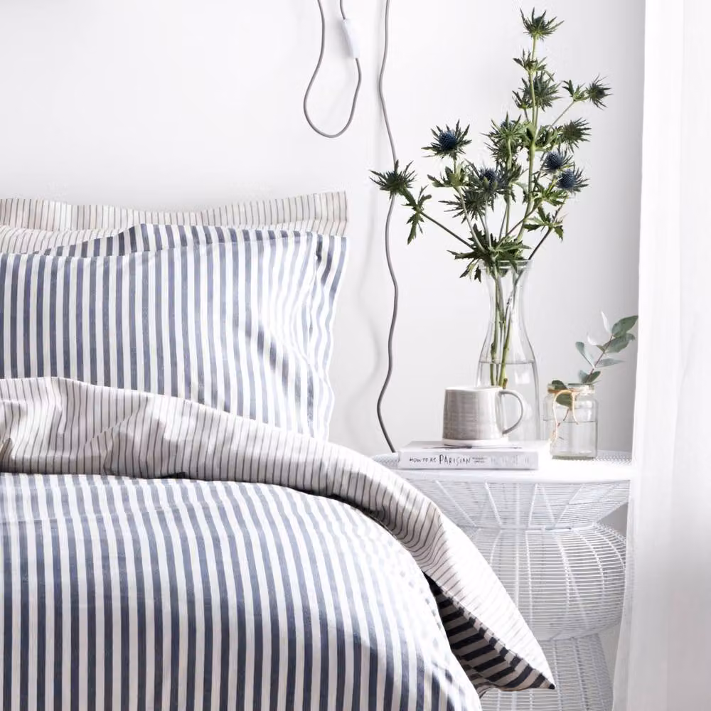 Yard Hebden Striped 100% Cotton Reversible Duvet Cover and Pillowcase Set in Grey, W: 200 cm x D: 200 cm – 2