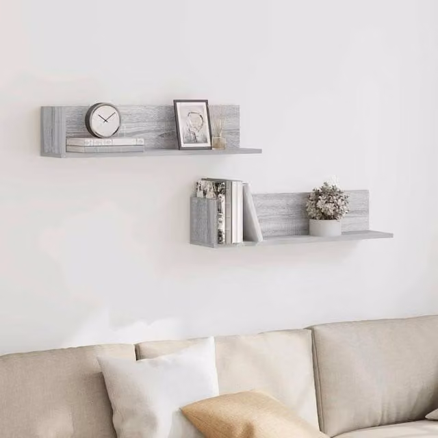 Berkfield Home Decorative Wall Shelves, 2 Piece, Grey Sonoma, W: 75 cm, D: 16.5 cm, H: 16.5 cm – 1