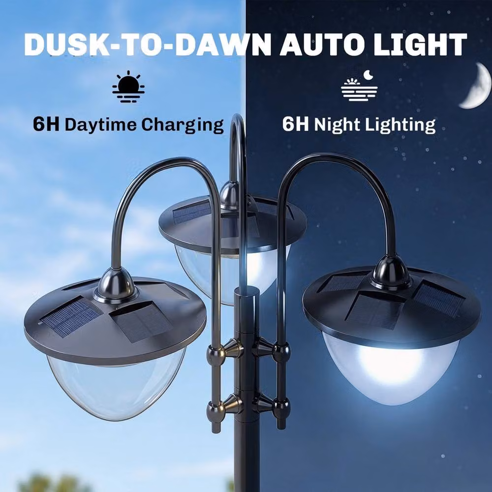 NESTLUNE 3-Head LED Solar Street Light Post in Black – 3