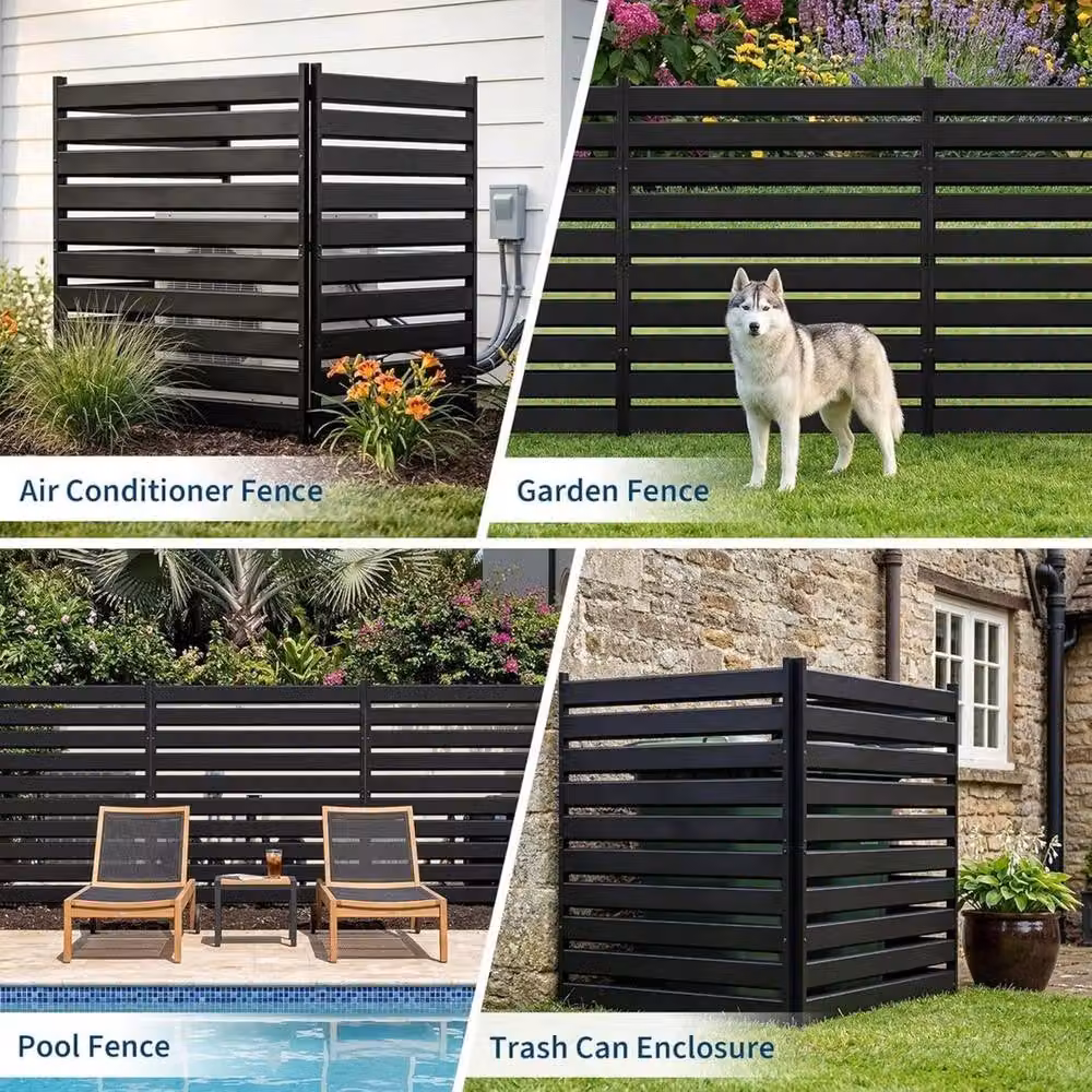 VOGREX 2 Panel Freestanding Garden Privacy Screen Paravent, Black, H: 106.68 cm x W: 96.52 cm – 4