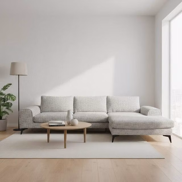 Abakus Direct Venice Chenille L-Shaped Corner Sofa in Light Grey, Right Hand Facing