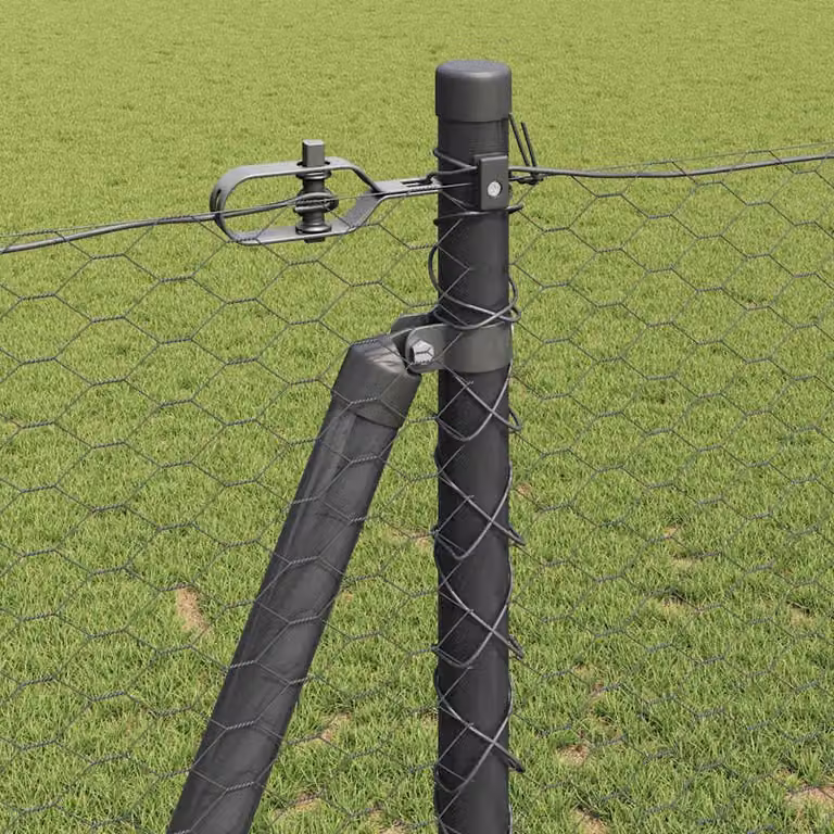 Berkfield Home Grey Powder-Coated Steel Hexagon Fence, H: 120 cm x W: 100 m