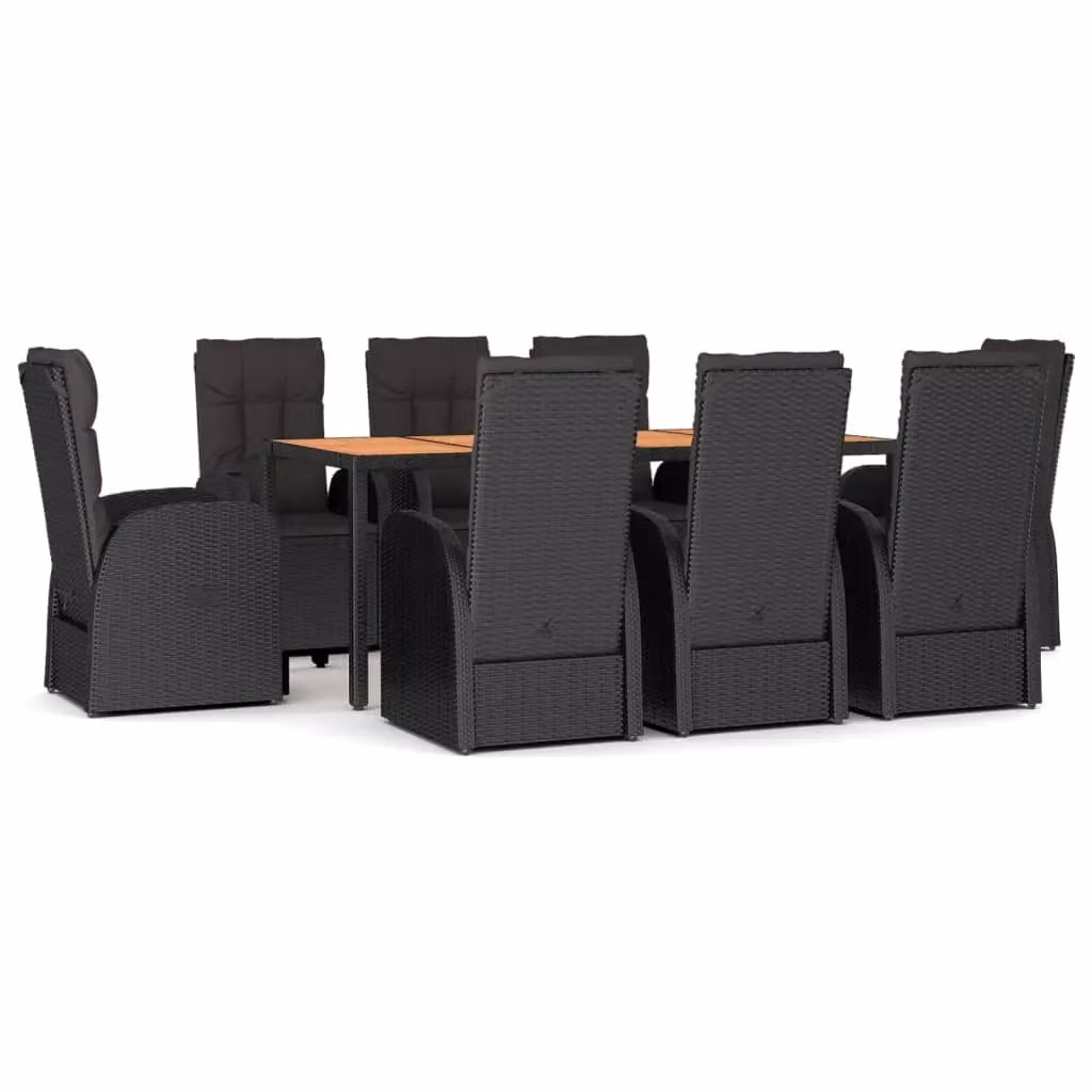 Berkfield Home 9 Piece Black Poly Rattan and Solid Acacia Wood Garden Dining Set – 2