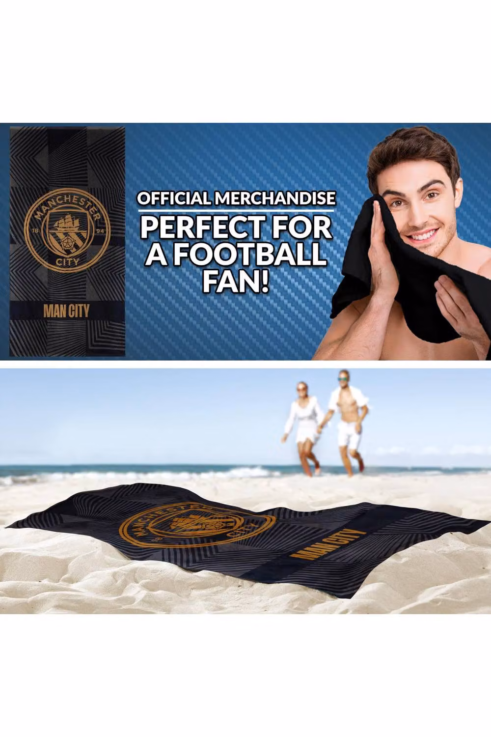 Manchester City F.C. Black Cotton Quick Dry Bath Towel, W: 137 cm, H: 69 cm – 7