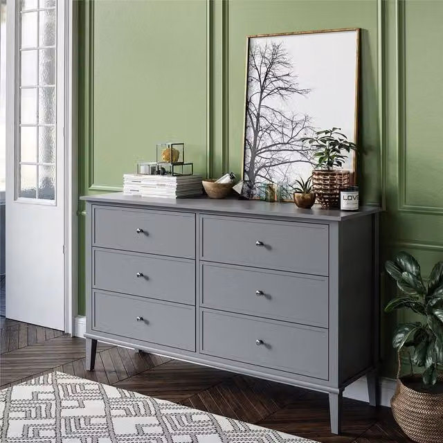 Ameriwood Home Franklin 6 Drawer Dresser in Grey and White