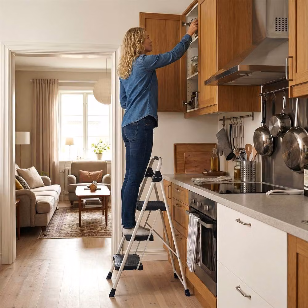 Costway 3 Step Folding Ladder with Cushioned Handrail in Black – 6
