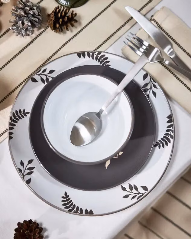 Dibor 12 Piece Grey and White Reindeer Ceramic Christmas Dinner Set for 4 People – 3