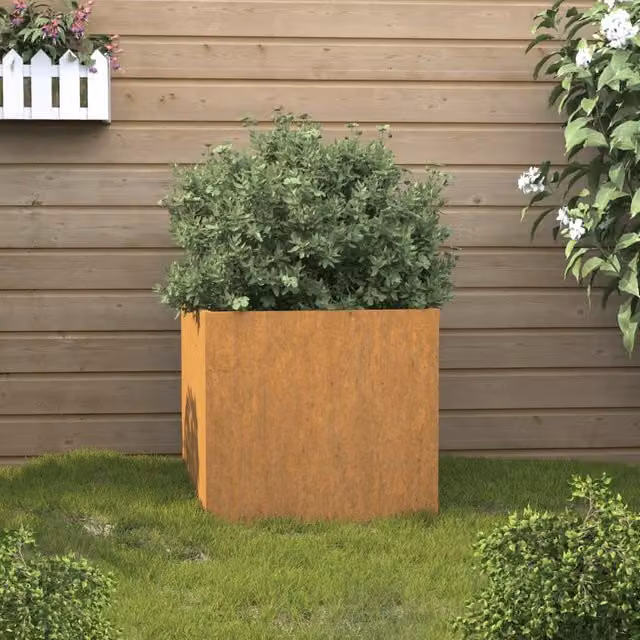 Berkfield Home Brown Corten Steel Ornamental Garden Planter Tub, W/D/H: 49 x 47 x 46 cm – 1