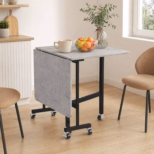 STILVORA Grey Drop Leaf Dining Table with Castors