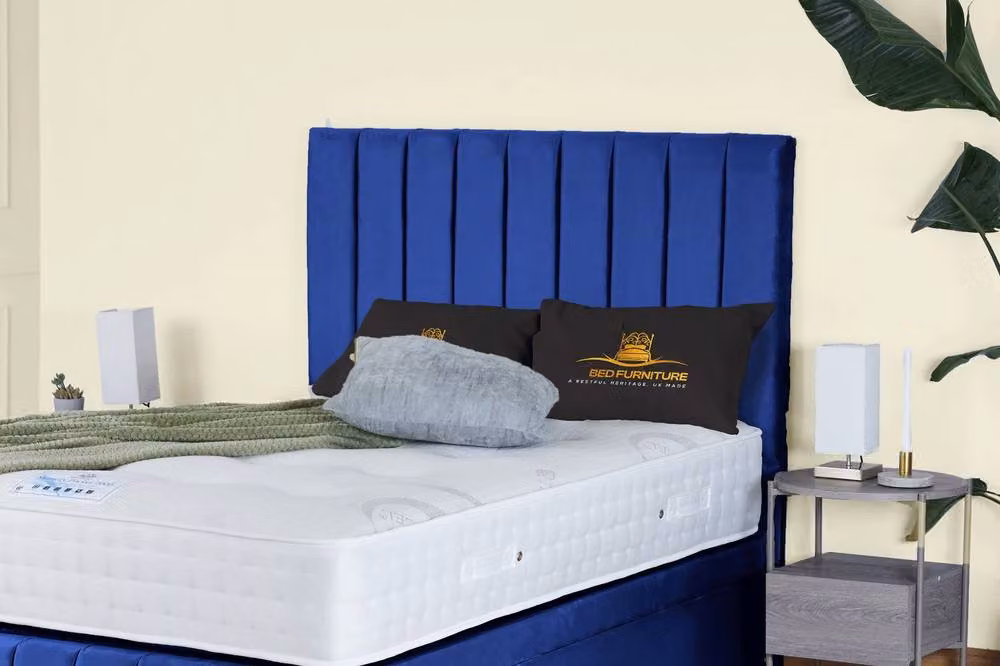 UK Bed Furniture Hamilton Blue Velvet Upholstered Ottoman Storage Divan Bed with End Lift and 54 Inch Headboard, W/D/H: 140 x 200 cm – 2