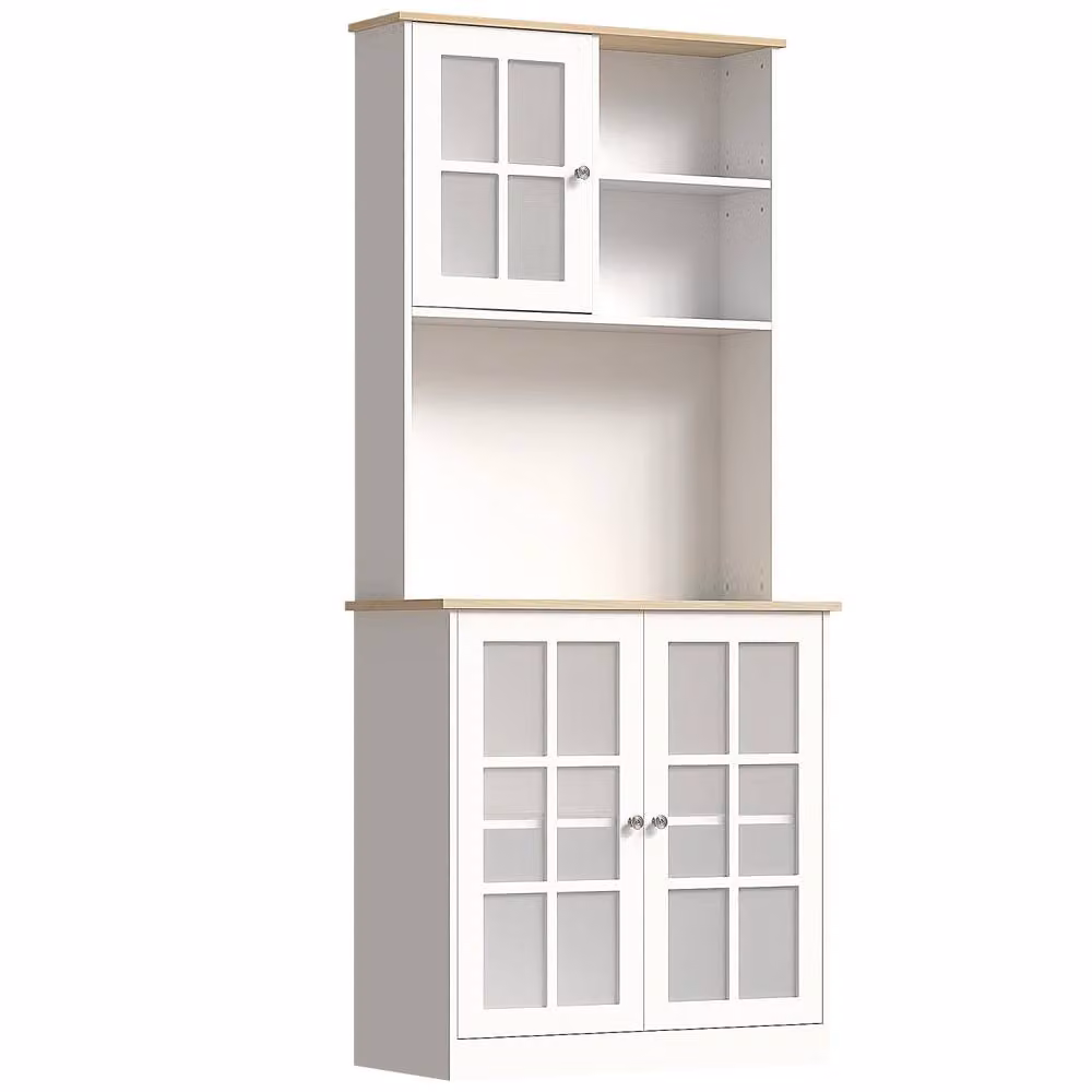 Wyld Haus Somire White and Oak Kitchen Storage Cabinet with Glass Doors – 2