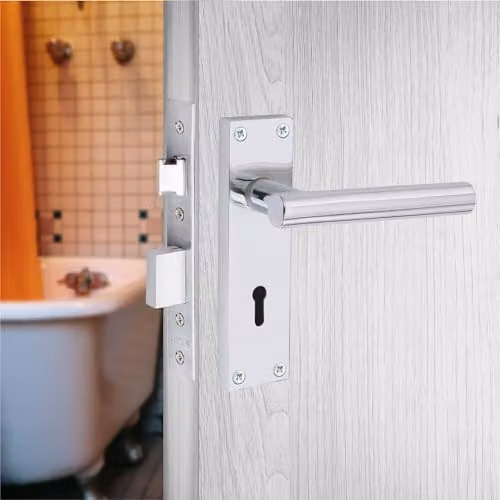 Golden Grace Straight T-Bar Door Handles with Key Lock Set in Polished Chrome and Silver Zinc – 2