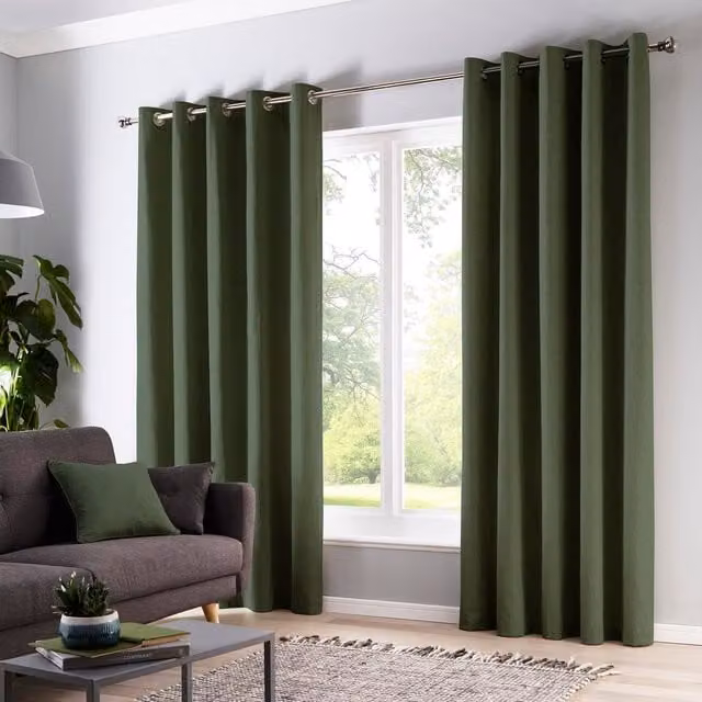 Fusion Cannes Thermal Ready Made Eyelet Blackout Curtains in Bottle Green