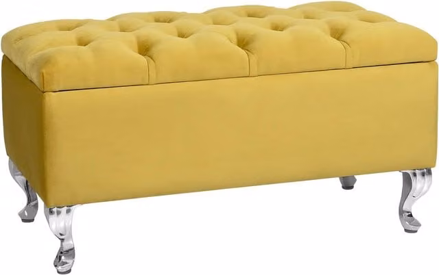 R&M Furnishers Chesterfield Ottoman Storage Bench in Mustard Gold Tufted Velvet, Width: 120 cm
