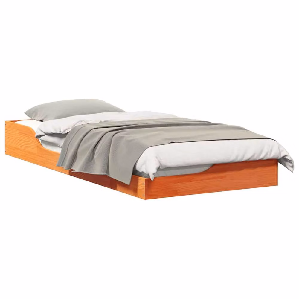 Berkfield Home Floor Bed Frame in Wax Brown and Orange Solid Pine Wood, W/D/H: 100 x 200 cm – 3