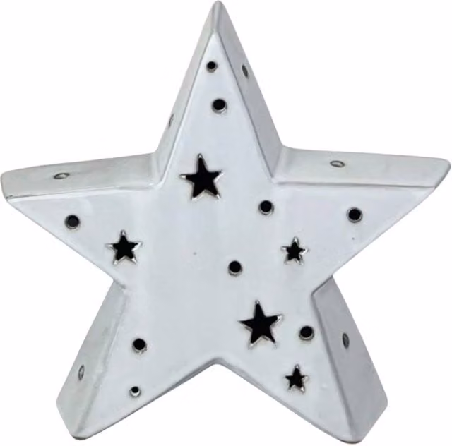 Four Candle White Ceramic LED Star Tabletop Ornament
