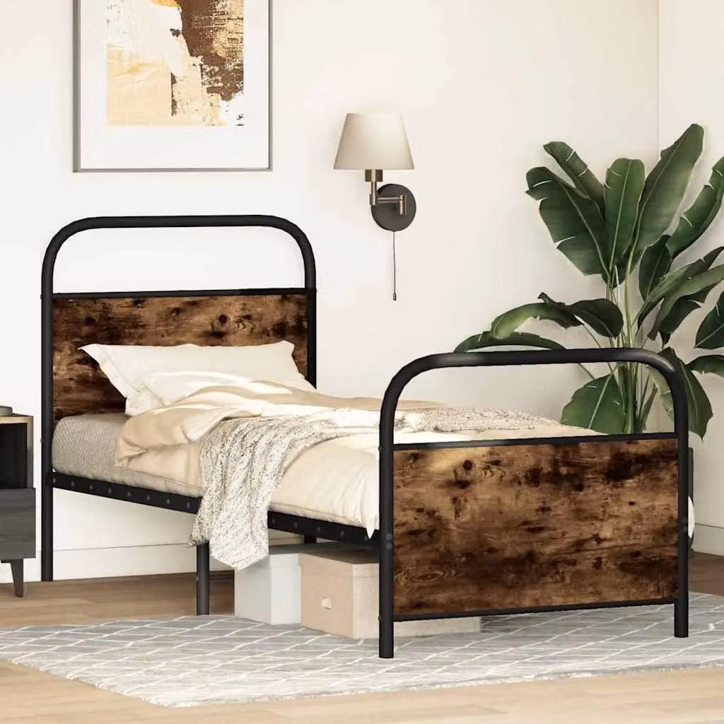 Berkfield Home Small Single Bed Frame in Smoked Oak Brown, W/D/H: 75 x 190 x 14 cm – 3