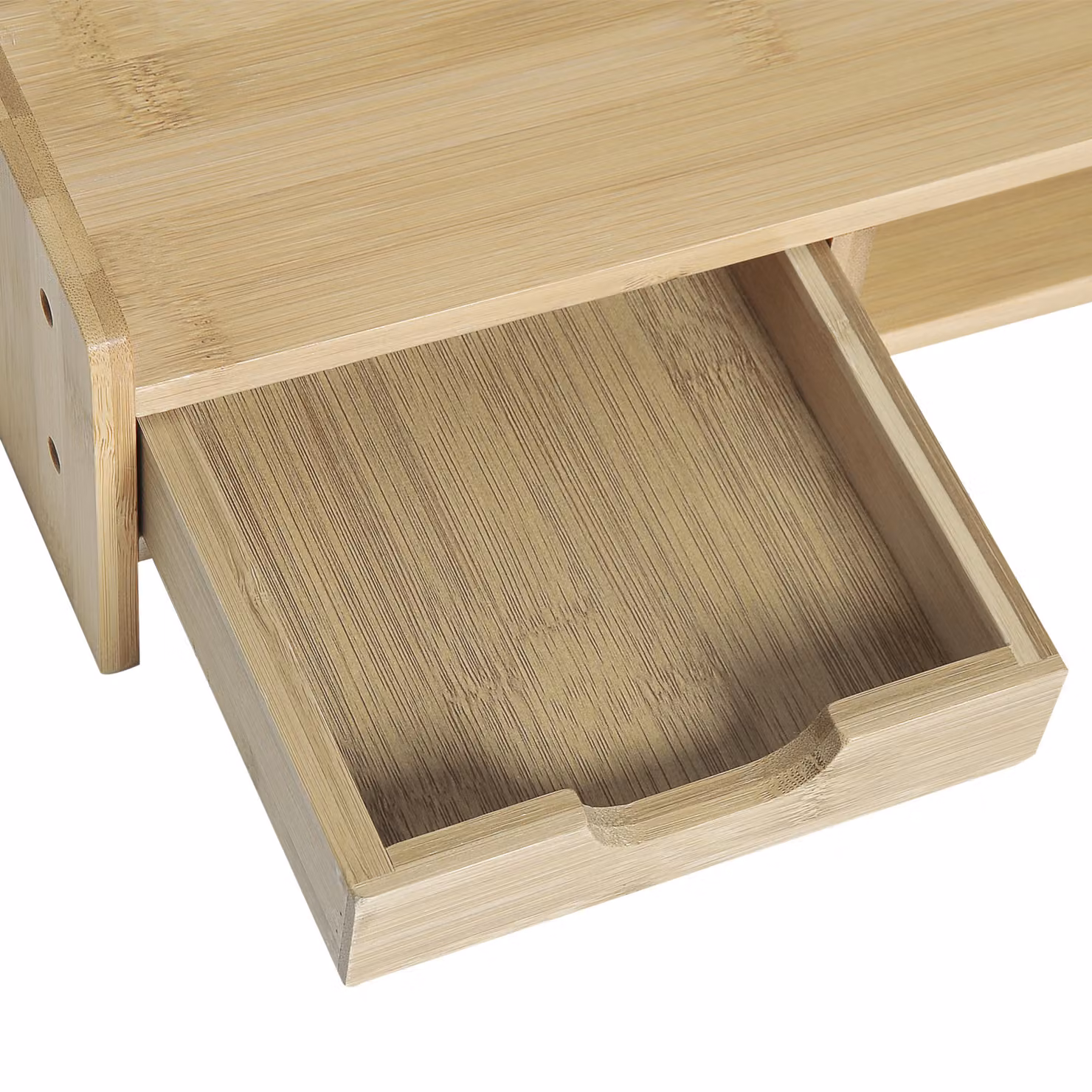 HOMCOM Bamboo Monitor Riser and Laptop Stand with Drawer, Brown, W: 25.5 cm, D: 25.5 cm, H: 11.5 cm – 4