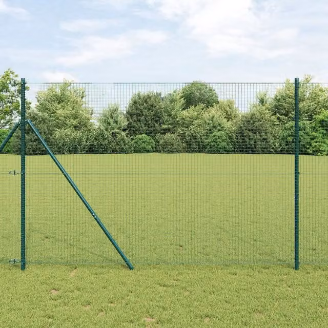 Berkfield Home Set of 2 Green Powder-Coated Round Steel Fence Posts – 1