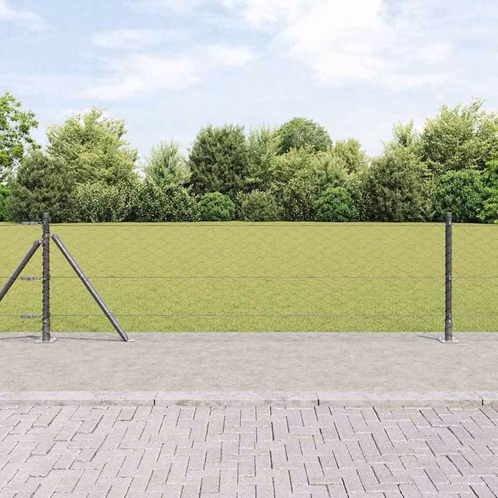 Berkfield Home Grey Powder-Coated Steel Hexagon Fence, H: 0.6 m x W: 25 m – 2