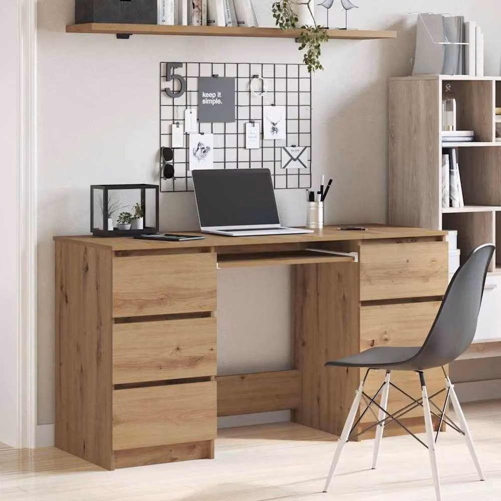 Berkfield Home Artisan Oak Decorative Writing Desk in Brown, W/D/H: 140 x 50 x 77 cm – 2