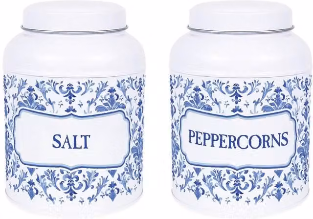 Purely Home Oriental Ink Peppercorn Canister with Small Domed Lid, Blue and White Metal Kitchen Storage Jar, 220g
