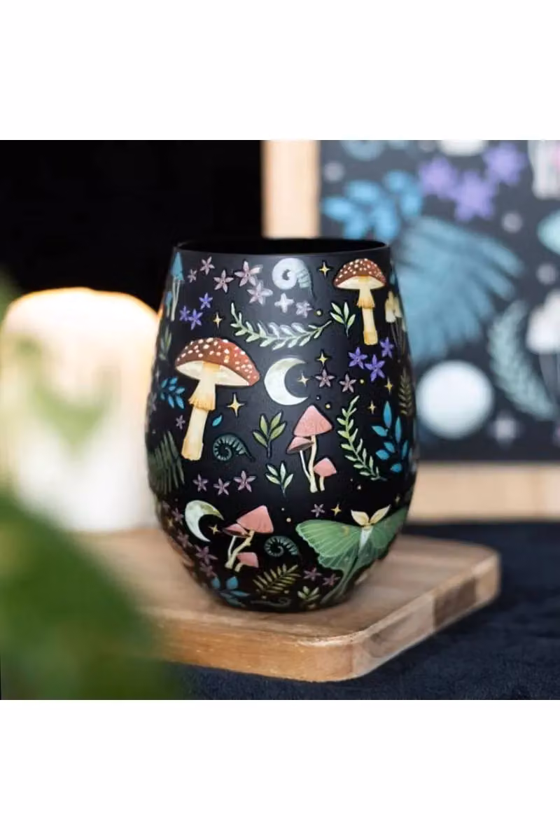 Something Different Wholesale Dark Forest Print Stemless Wine Glass in Multicolour and Black – 4