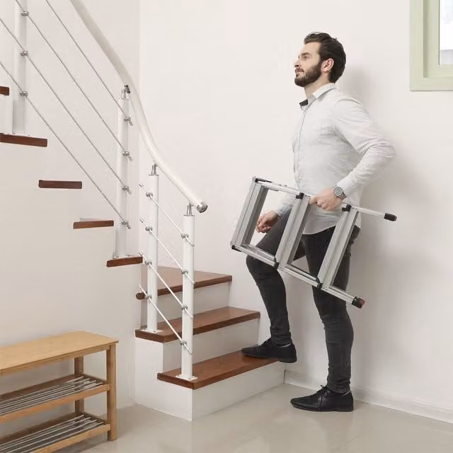 SONGMICS Multi-Purpose Foldable Aluminium Ladder with Rubber Feet, Silver