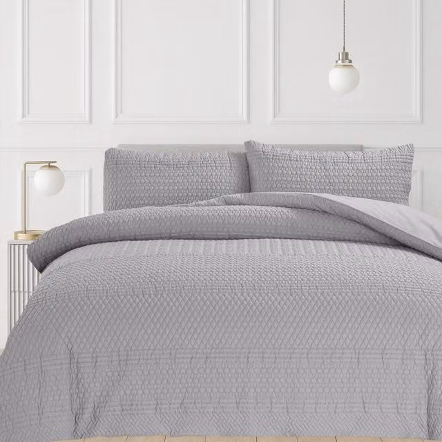 Velosso Grey 3D Embossed Allover Pattern Duvet Set and Pillowcase, 200 x 200 cm