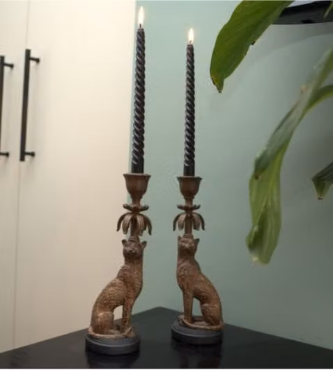 Madison & Mayfair Gold and Brown Leopard Candlestick Set of 2