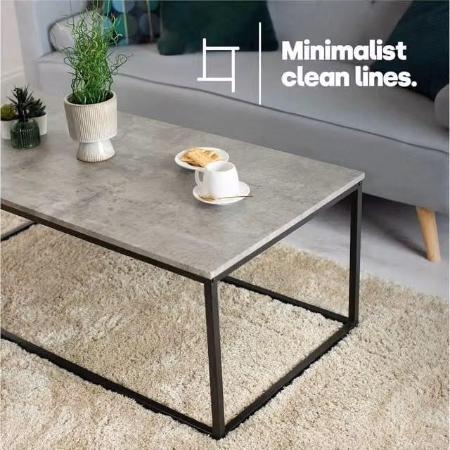 EONLION Industrial Concrete Effect Coffee Table in Grey and Black, Width: 100 cm