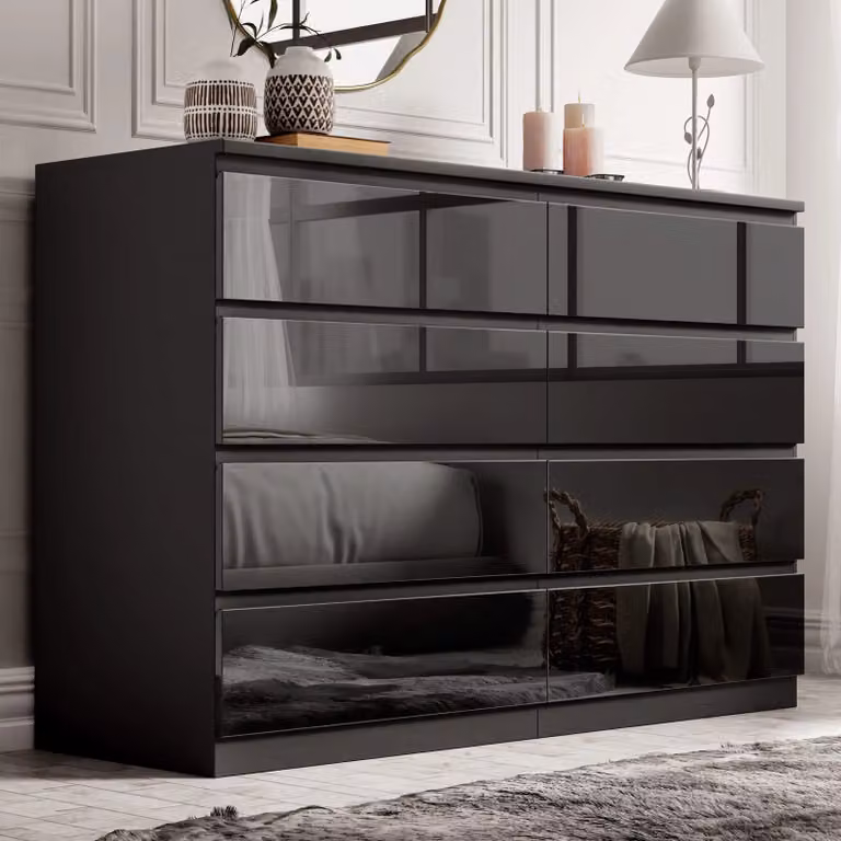 DHS High Gloss 8 Drawer Chest of Drawers in Black
