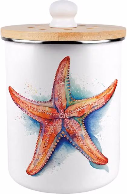 Purely Home Vibrant Starfish Metal Food Waste Caddy with Flip Lid, 2L, Orange