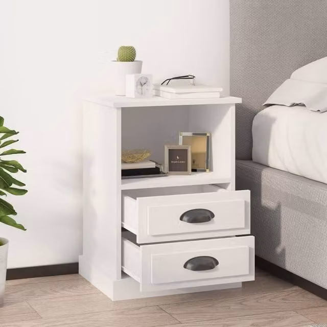 Berkfield Home Elegant Bedside Cabinet in White, W/D/H: 43 x 36 x 60 cm