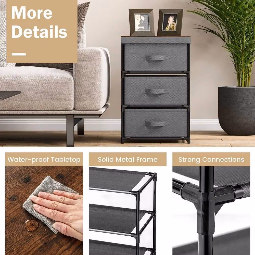 NESTLUNE 3-Tier Fabric Chest of Drawers and Nightstand Organizer in Grey, W: 100 cm, D: 15 cm, H: 15 cm – 4