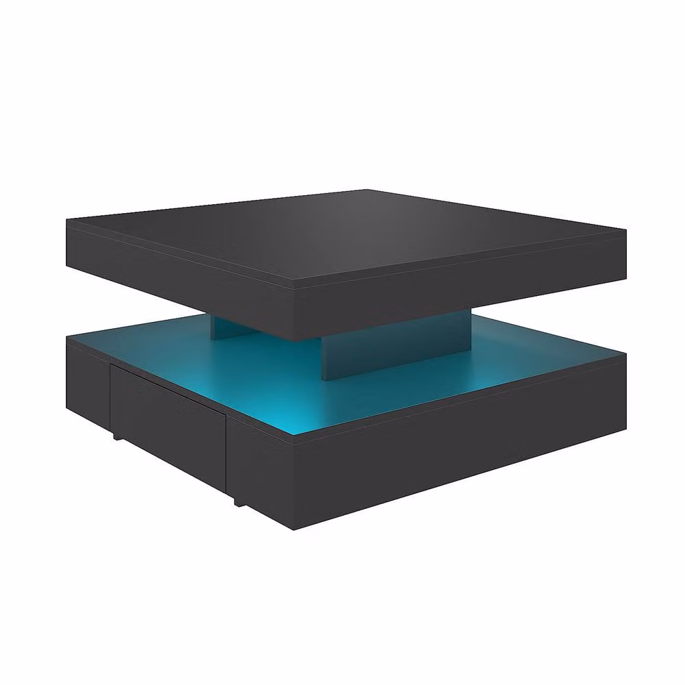 KEEPREAPER Modern LED Coffee Table with 2 Storage Drawers in Black – 2