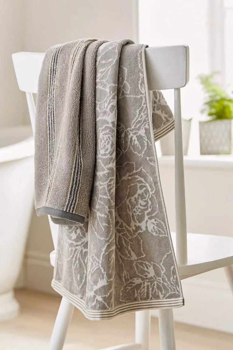 Sanderson Brecon Stripe Fluffy Cotton Terry Velour Towels in Silver