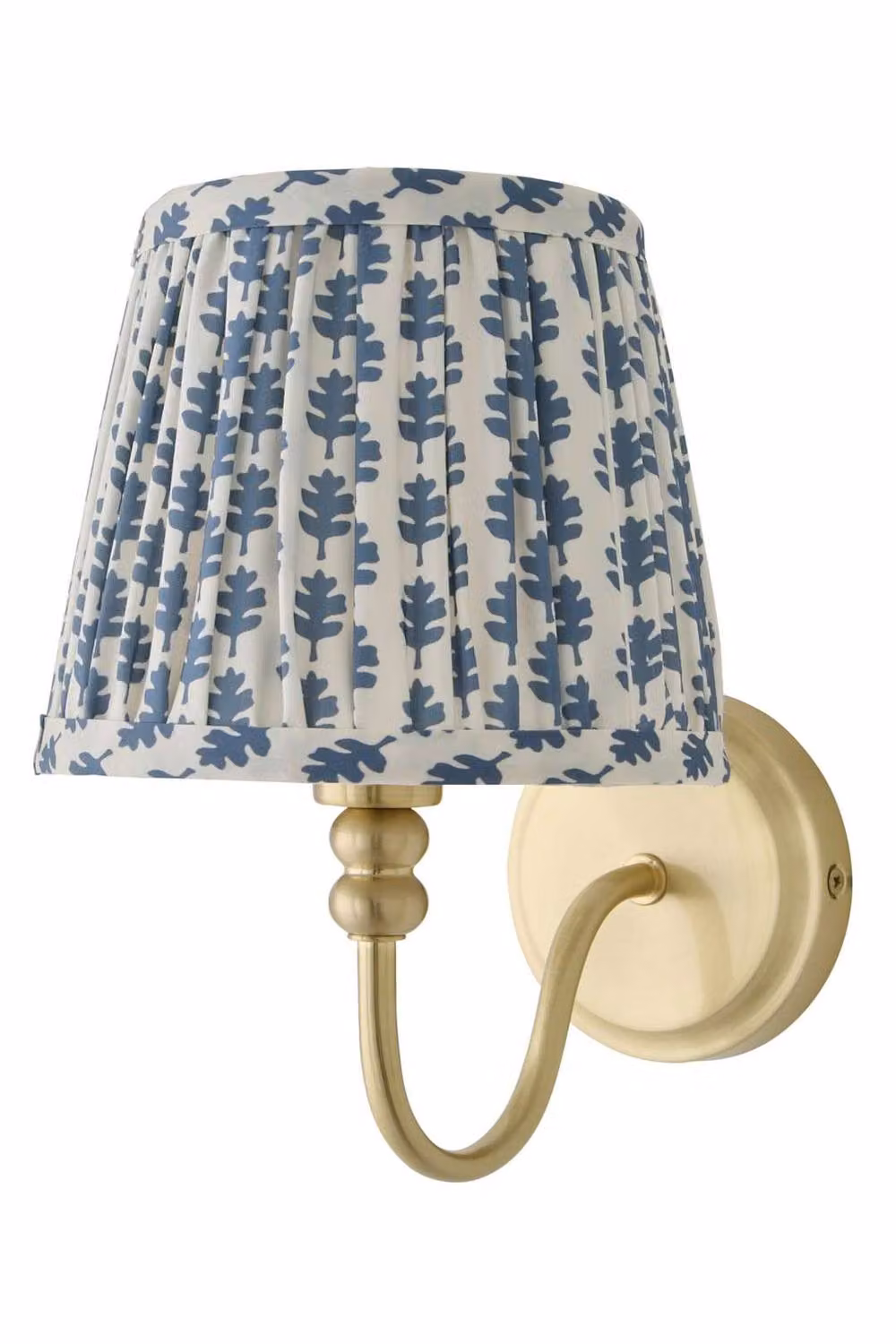 ValueLights Binky Rechargeable Brushed Gold Wall Light with Mid Blue Floral Pleated Fabric Shade – 2