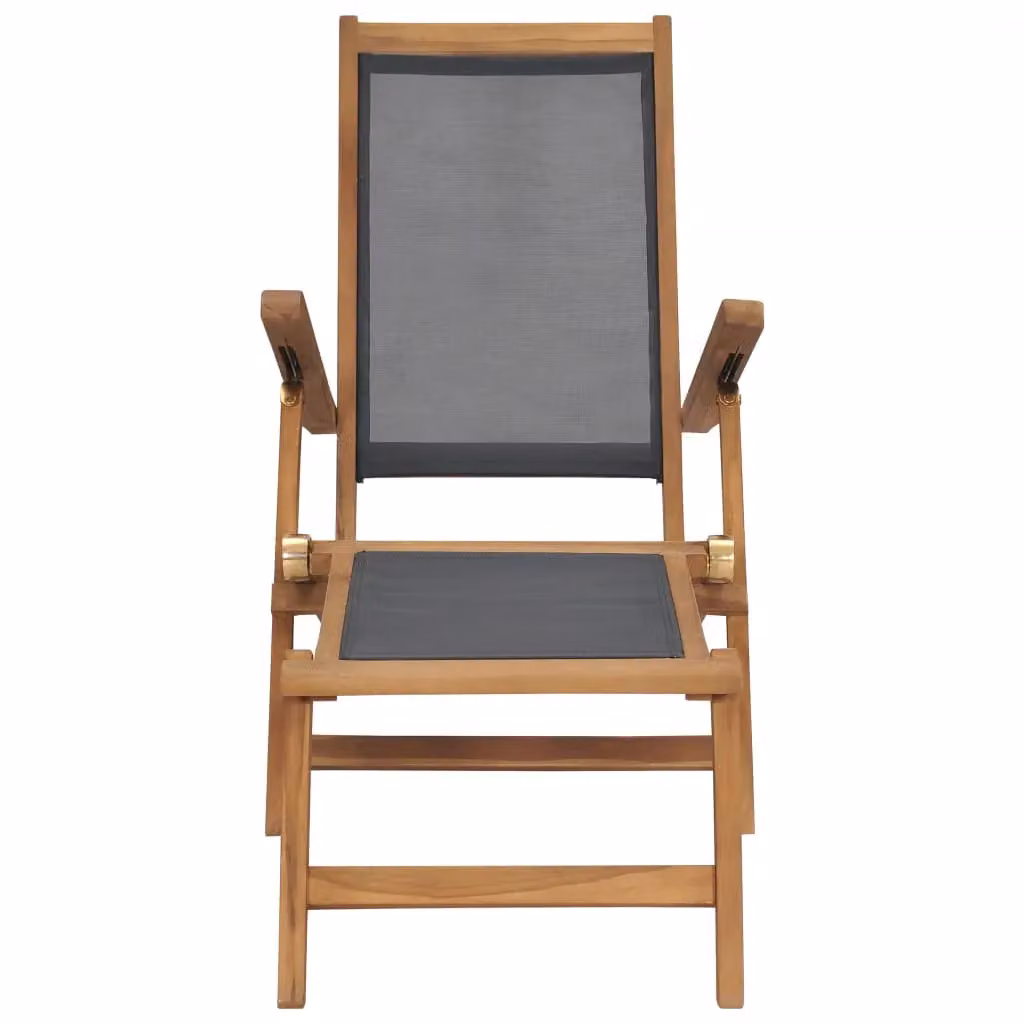 Berkfield Home Deck Chair with Footrest in Black Solid Teak Wood and Textilene – 2